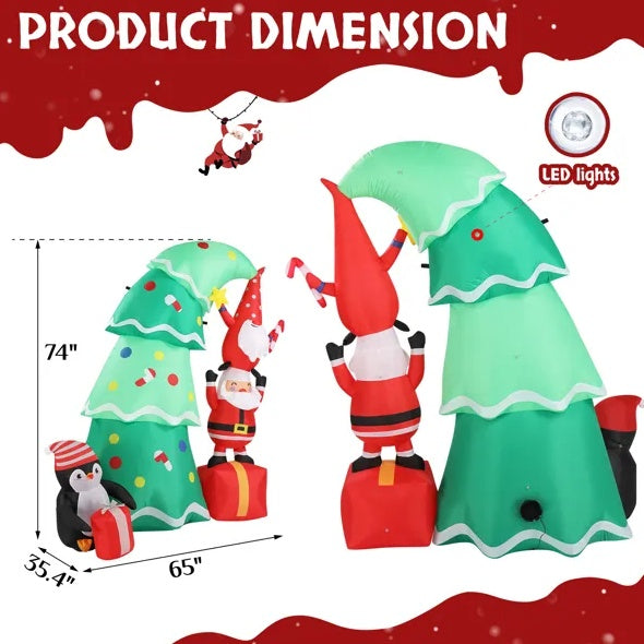 6 FT Lighted Christmas Tree Inflatable with Santa, Elf & Penguin