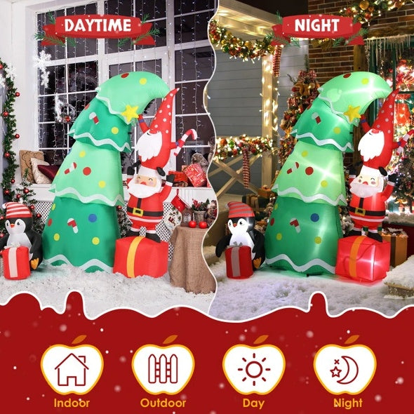 6 FT Lighted Christmas Tree Inflatable with Santa, Elf & Penguin