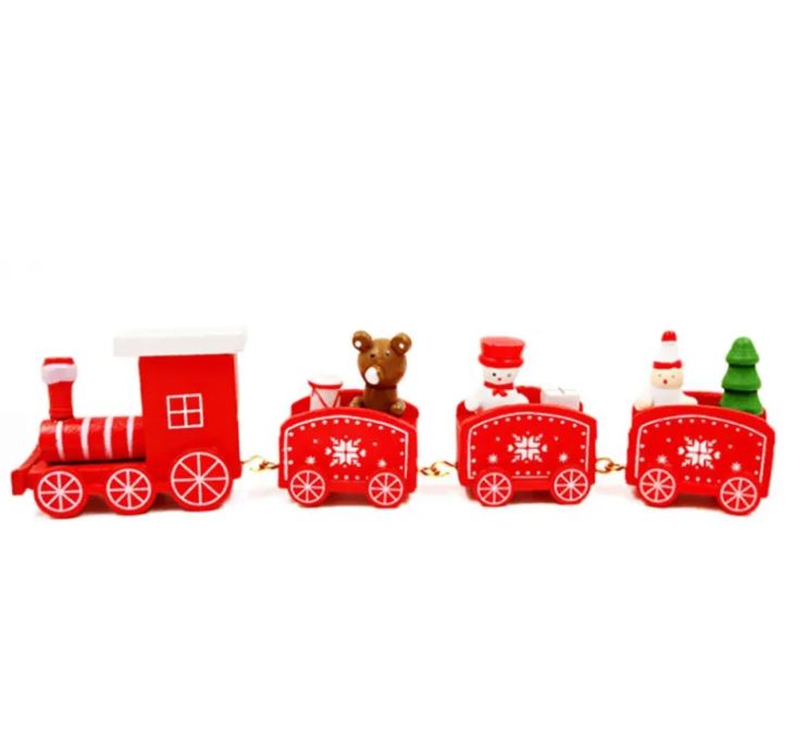 Adorno navideño de tren de madera