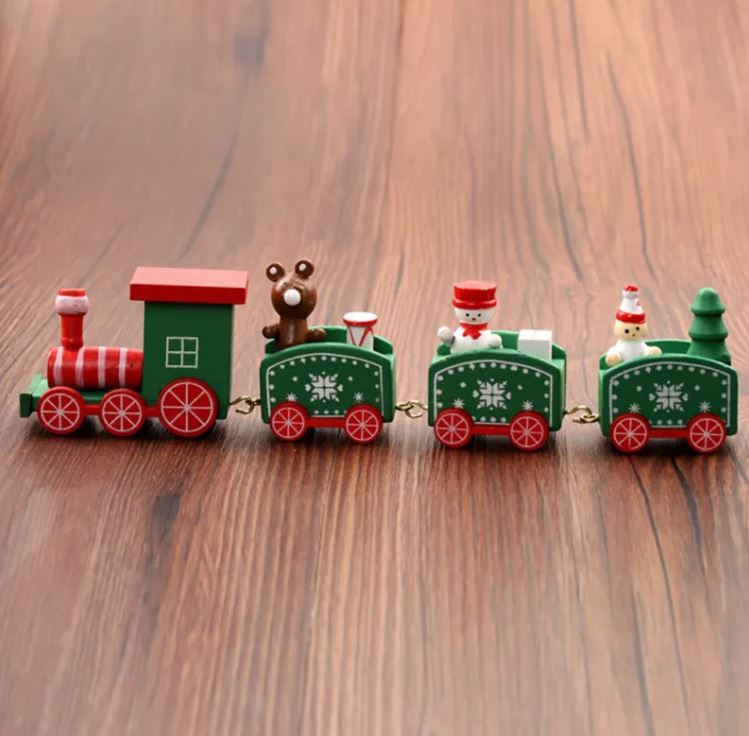 Adorno navideño de tren de madera