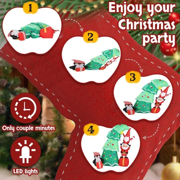 6 FT Lighted Christmas Tree Inflatable with Santa, Elf & Penguin