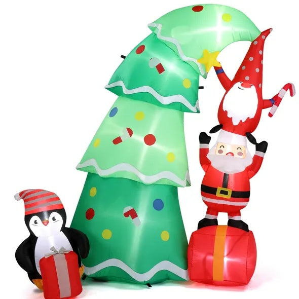6 FT Lighted Christmas Tree Inflatable with Santa, Elf & Penguin