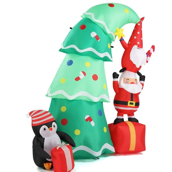 6 FT Lighted Christmas Tree Inflatable with Santa, Elf & Penguin
