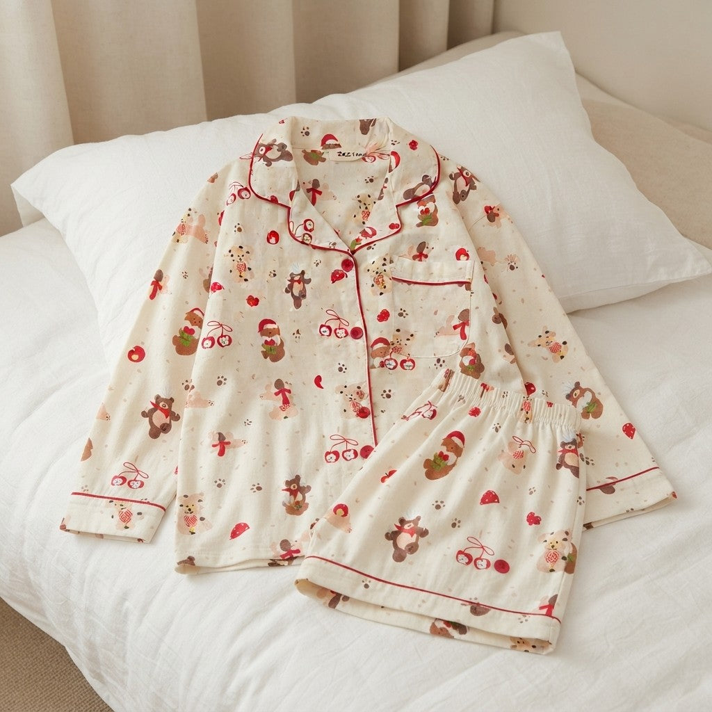 Womens Christmas Bear Print Pajama Set