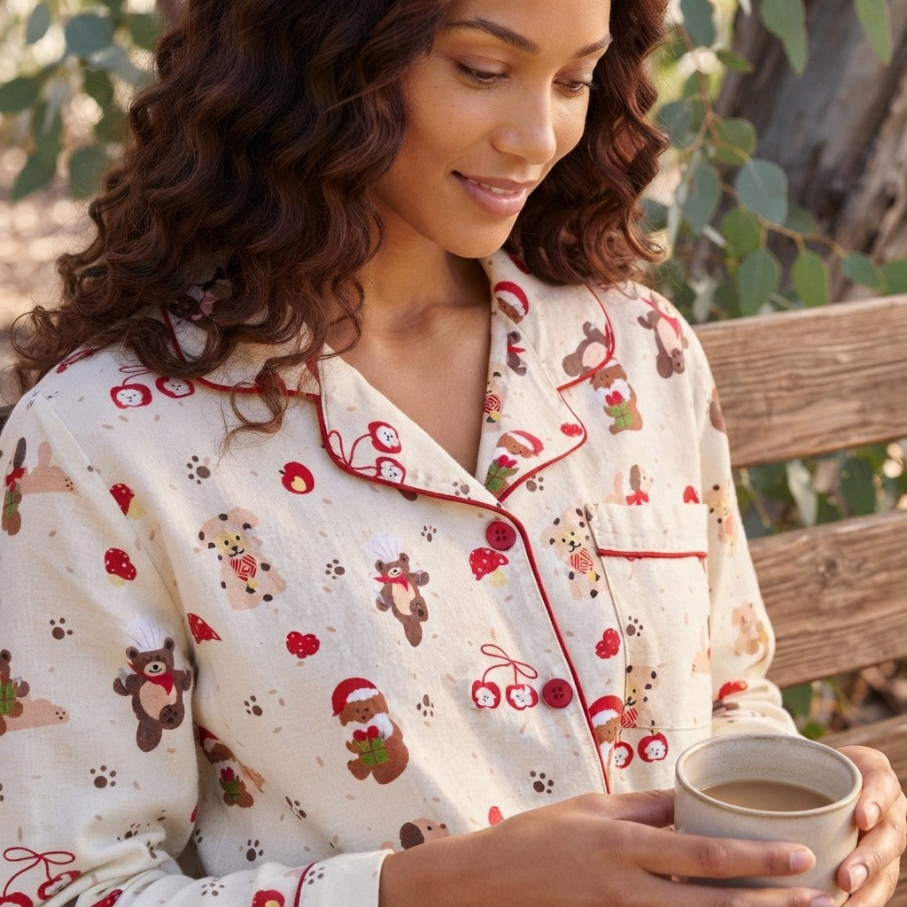 Womens Christmas Bear Print Pajama Set