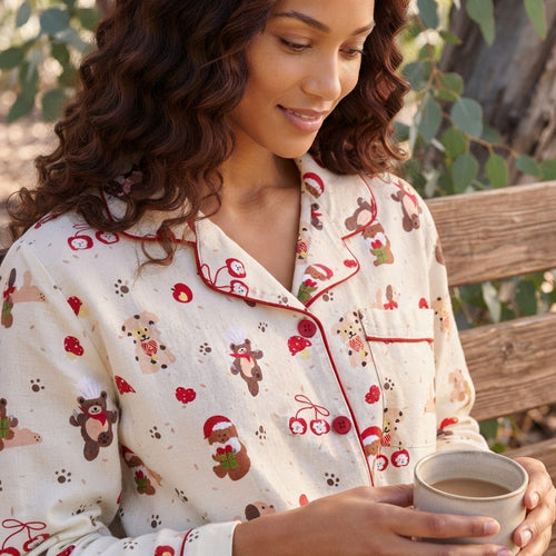 Womens Christmas Bear Print Pajama Set