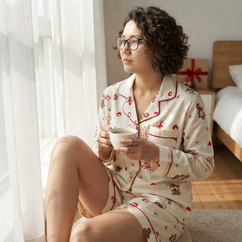 Womens Christmas Bear Print Pajama Set