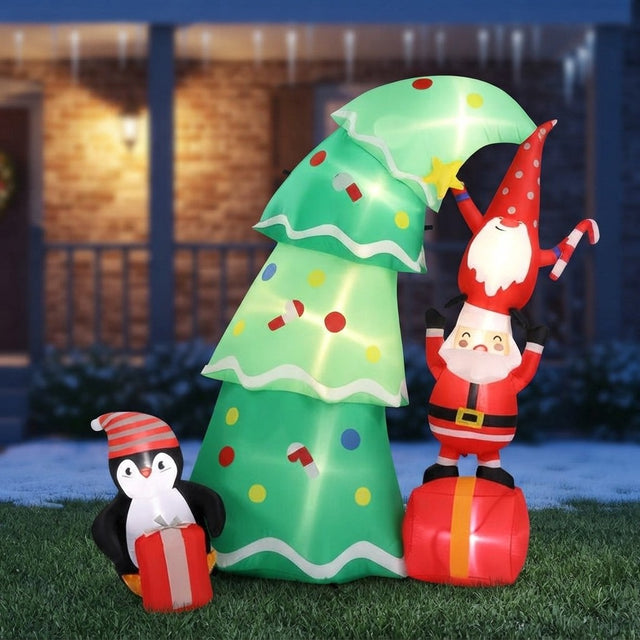 6 FT Lighted Christmas Tree Inflatable with Santa, Elf & Penguin ...