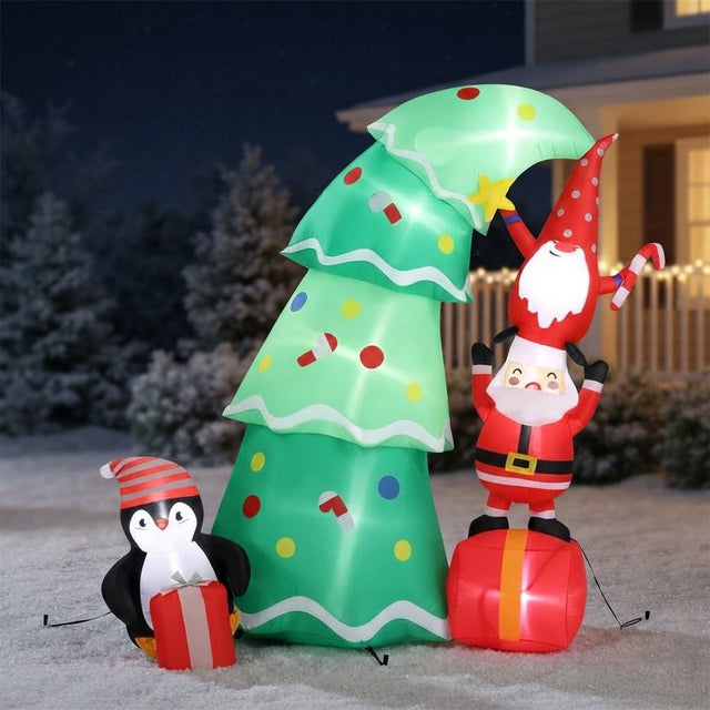 6 FT Lighted Christmas Tree Inflatable with Santa, Elf & Penguin ...